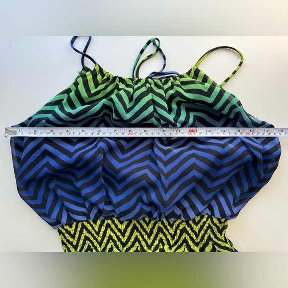 Sweet Storm Women’s Green Blue Chevron Spaghetti Strap Maxi Dress Size L - Picture 8 of 8